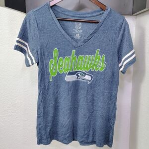 NFL Team Blue Jersey V Neck Seattle Seahawks Tshirt Size Large